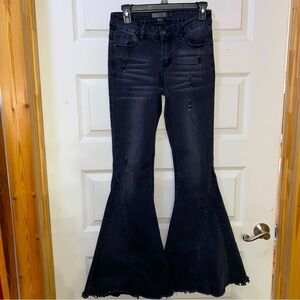 NWOT L&B brand black denim high waisted flare bell bottom jeans women’s size 2